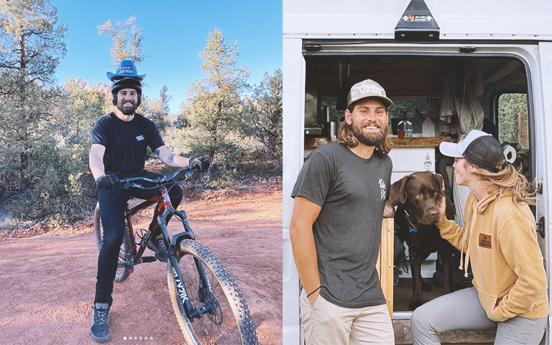 Images of Social Ambassador Josh K on Bike with Hat and With Dog